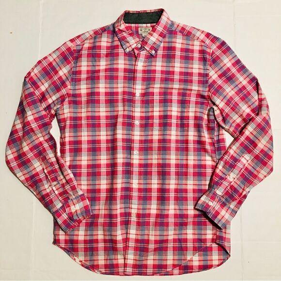Tailored by J. Crew Pink Plaid 100% Cotton Button Up Shirt (M) - Picture 1 of 2